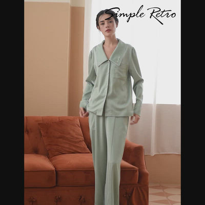Lucia Satin Green Pyjama Set/Simple Retro/77001