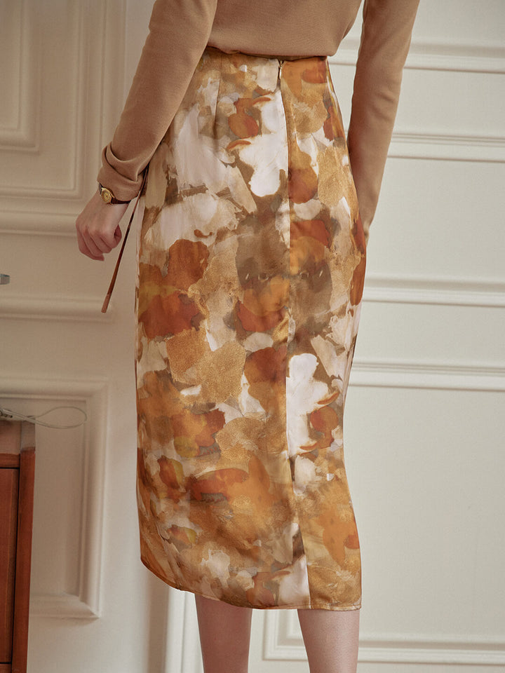 Jolie Printed Brown Midi Skirt/SIIMPLERETRO