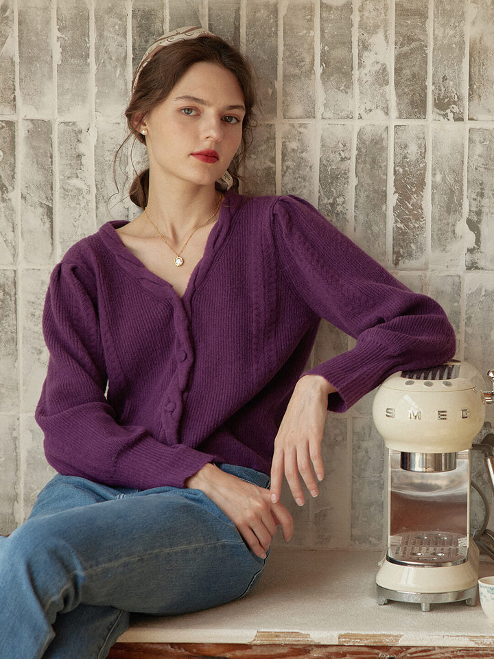 Ava Vintage Style Cable Purple Knit Cardigan/simpleretro