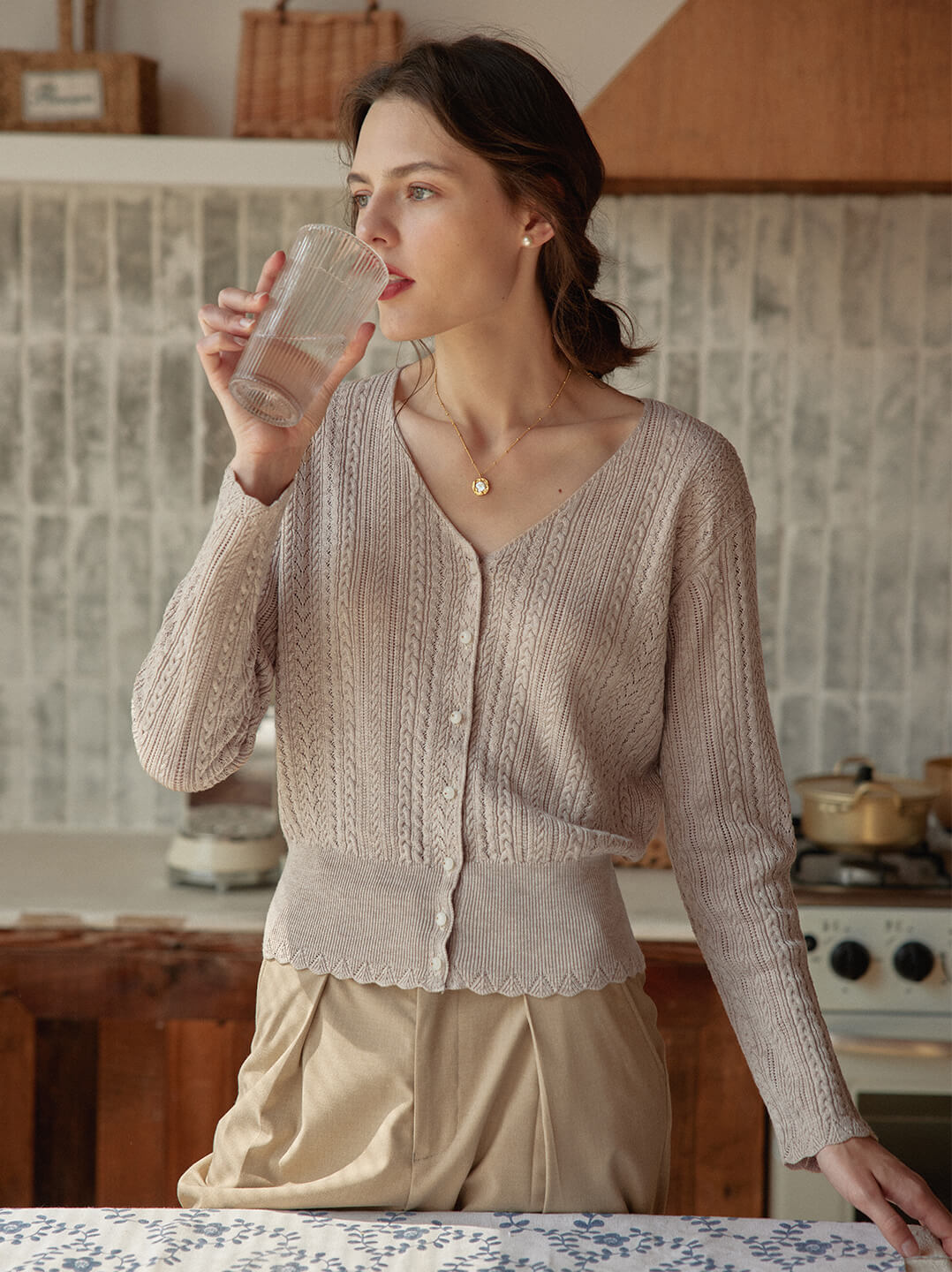 Emma Cable Camel Knit Cardigan/SIMPLERETRO