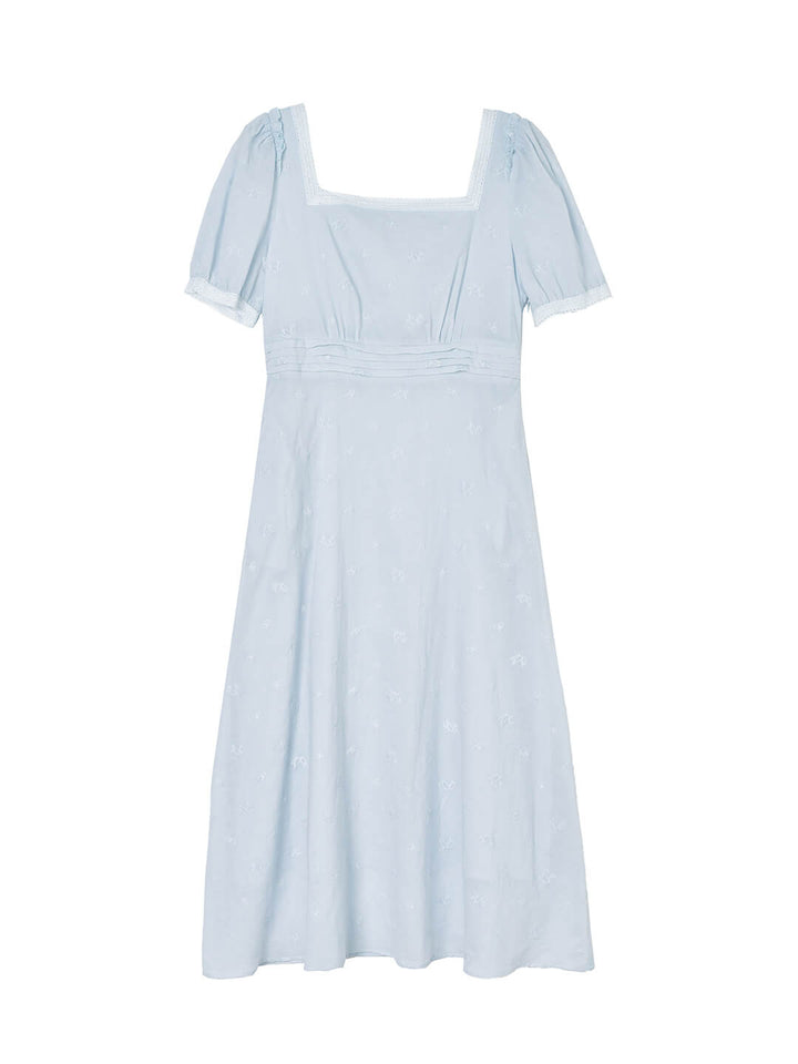Angie Puff Sleeve Blue Embroidered Dress/Simple Retro/66062