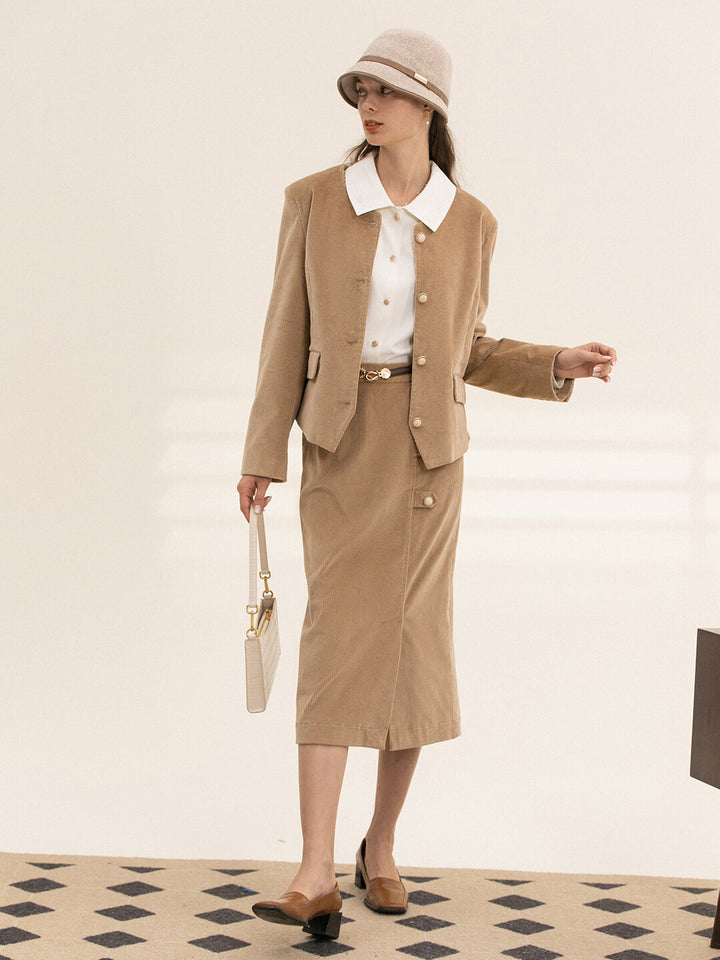 Meg Vintage Khaki Corduroy Blazer/Simple Retro/11292