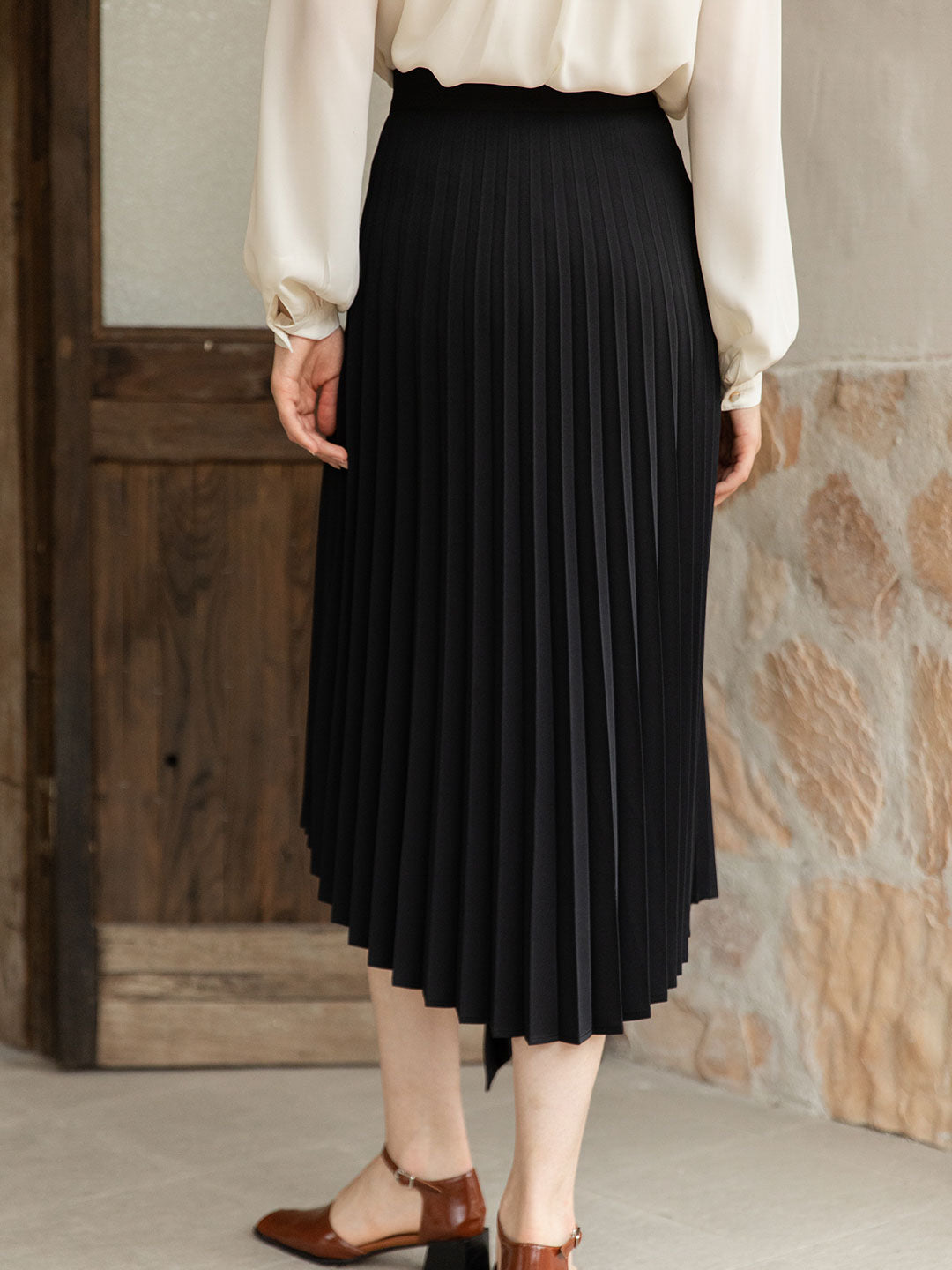 Nyla Chiffon Irregular Pleated Skirt/Simple Retro/11111