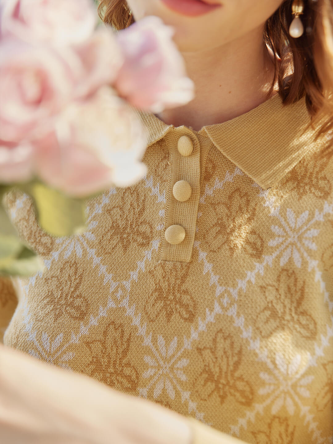 Ariana Iris Floral Patterned Long Sleeves Knit Sweater