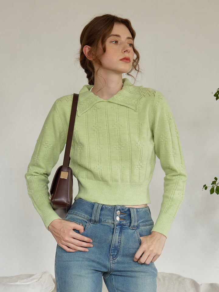 Jasmine Cable Polo Green Knit Sweater/SIMPLERETRO