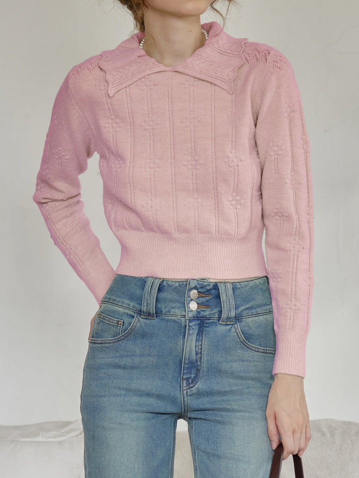 Jasmine Cable Polo Pink Knit Sweater/SIMPLERETRO