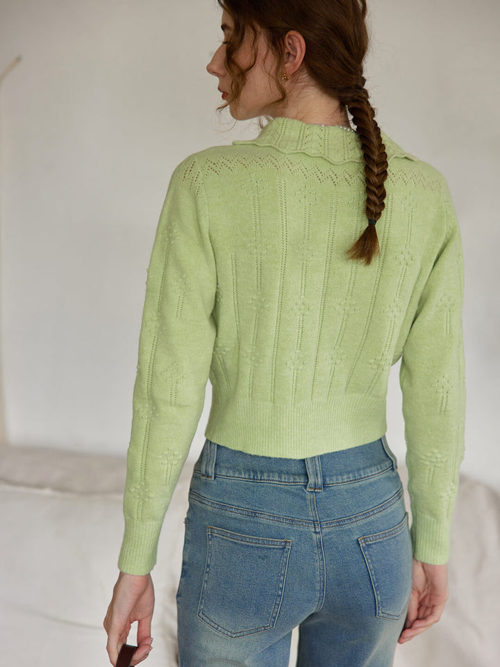 Jasmine Cable Polo Green Knit Sweater/SIMPLERETRO