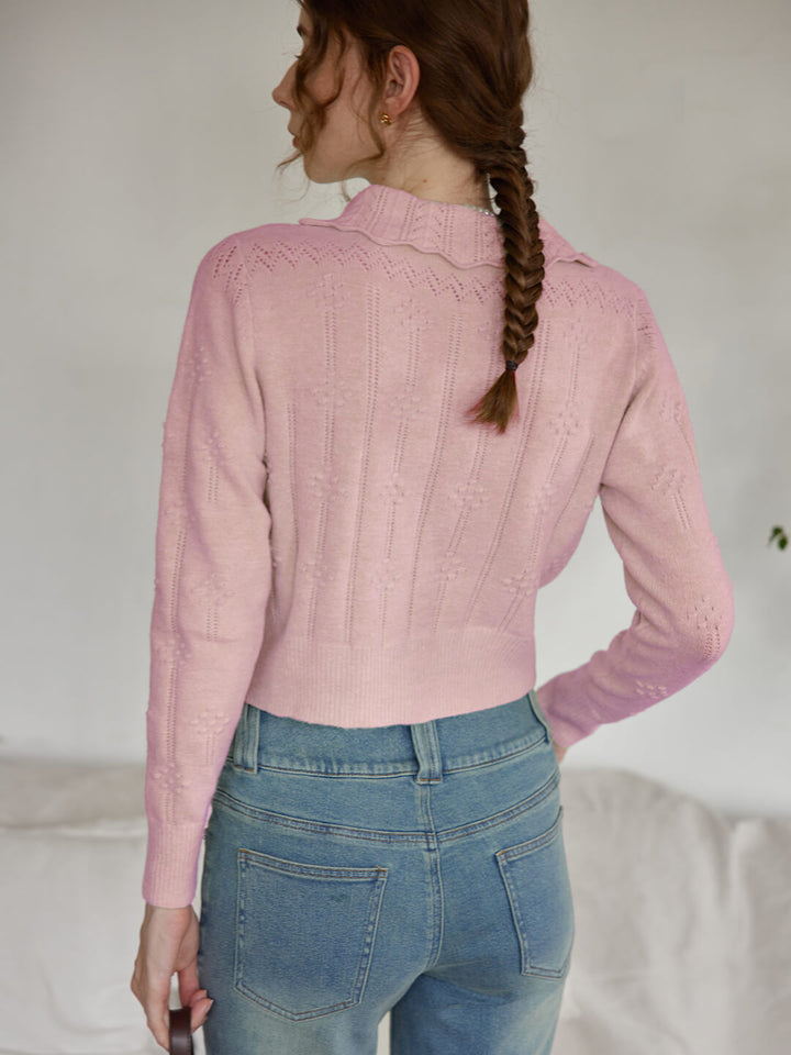 Jasmine Cable Polo Pink Knit Sweater/SIMPLERETRO