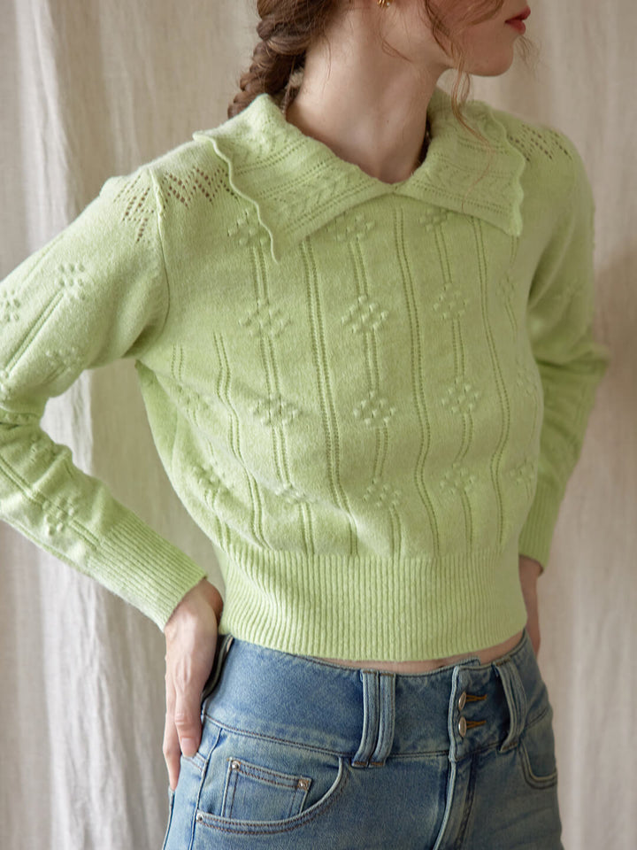 Jasmine Cable Polo Green Knit Sweater/SIMPLERETRO