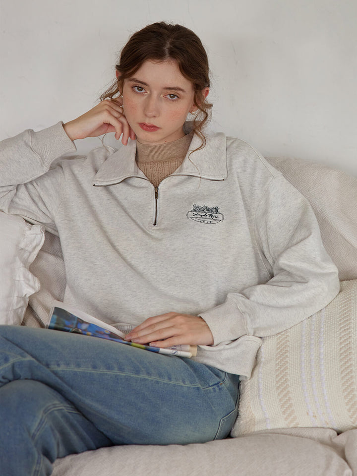 Rayna Embroidered Grey Polo Sweatshirt/SIMPLERETRO