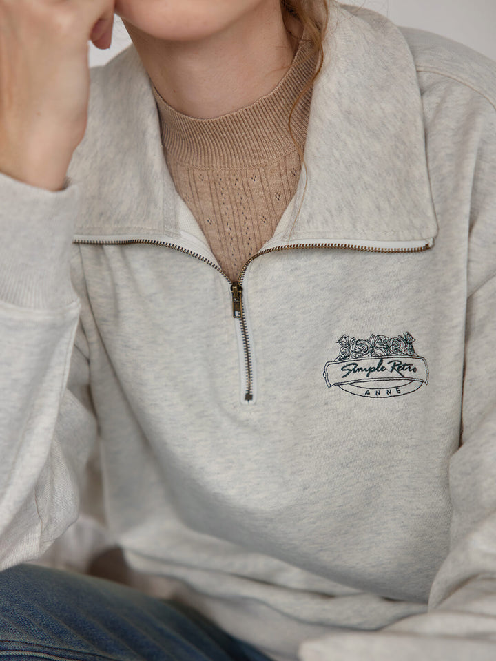 Rayna Embroidered Grey Polo Sweatshirt/SIMPLERETRO