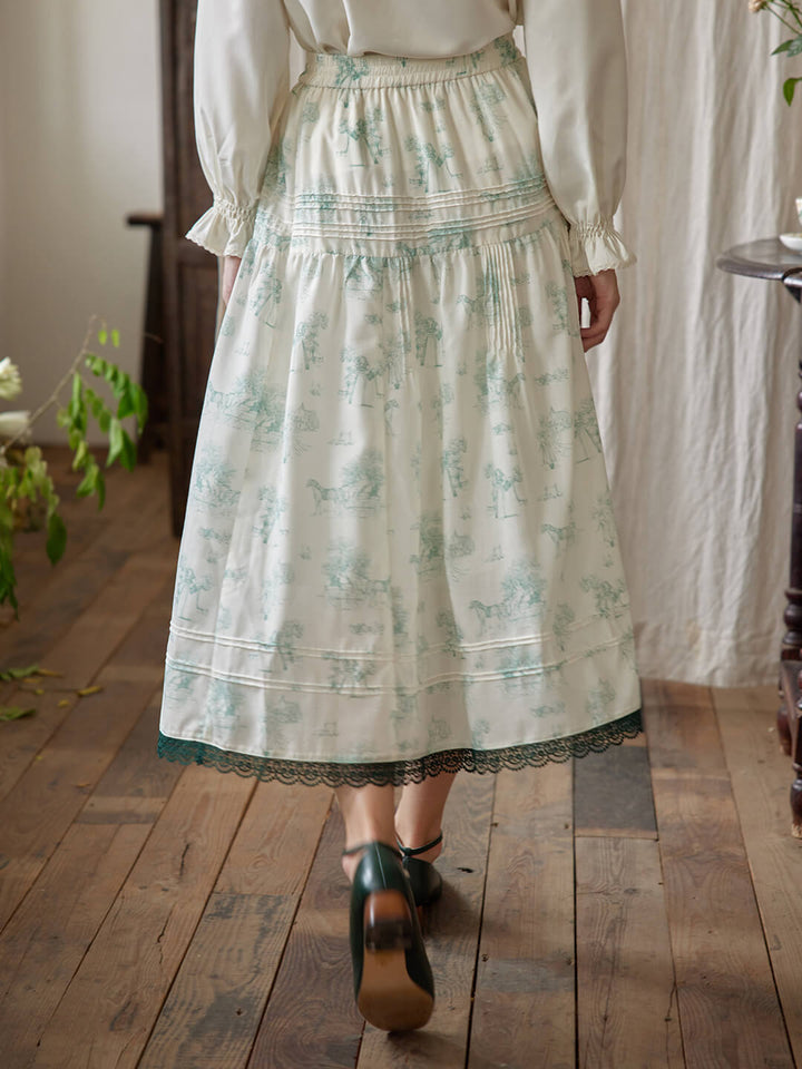 Anne Retro Printed White Midi Skirt/SIMPLERETRO