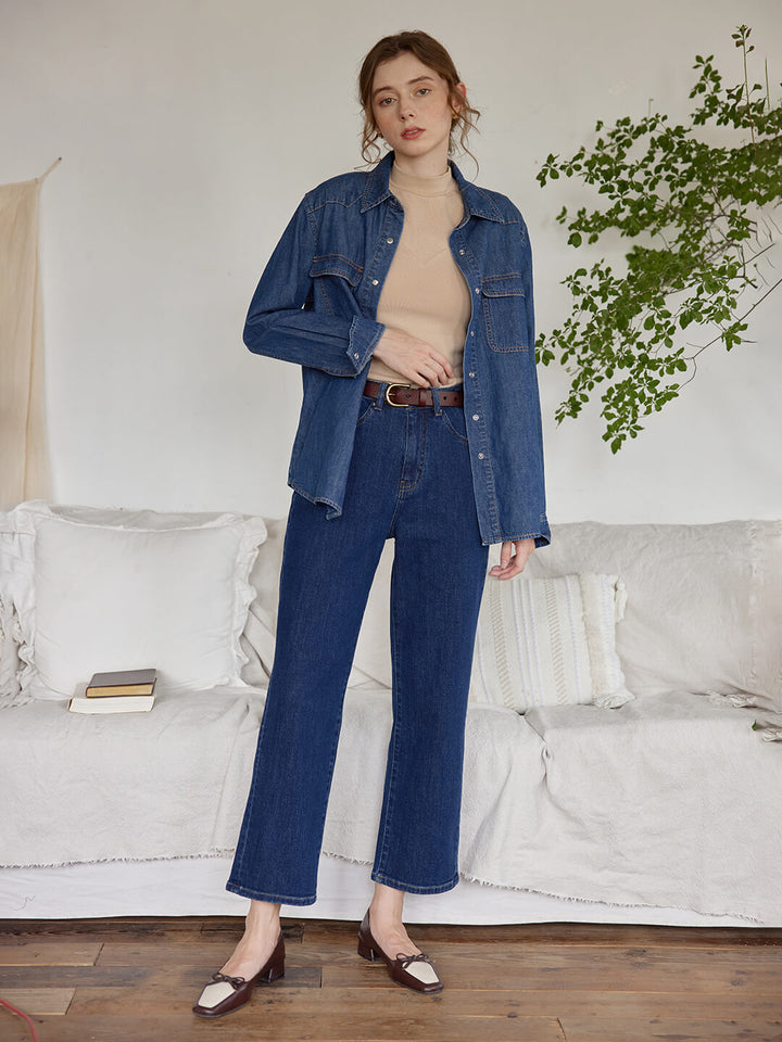 Felicia Straight Denim Blue Jeans/SIMPLERETRO