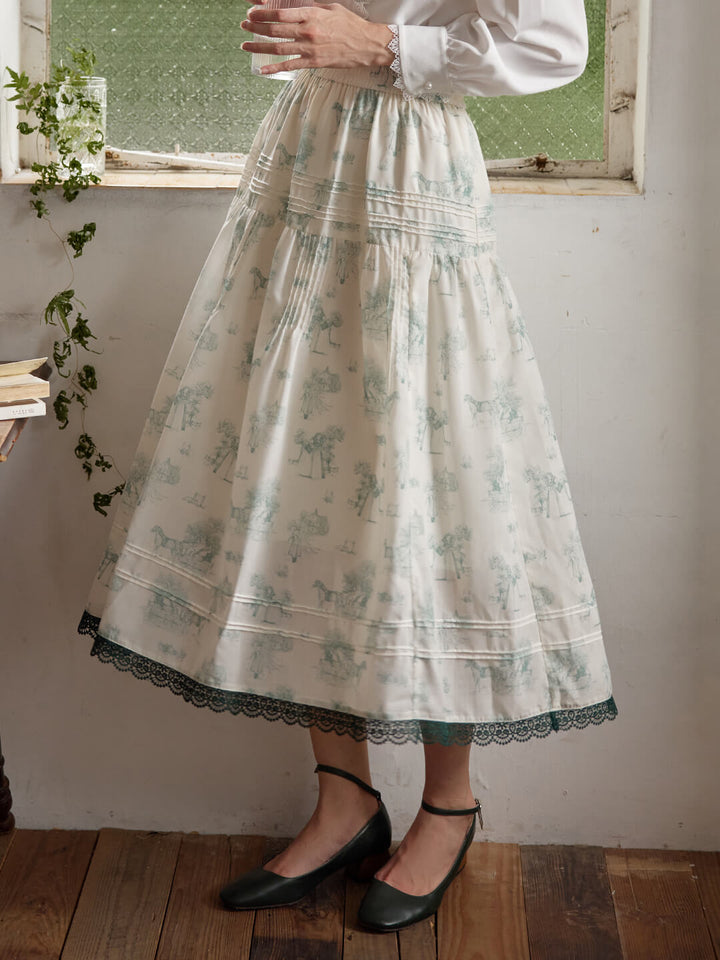 Anne Retro Printed White Midi Skirt/SIMPLERETRO