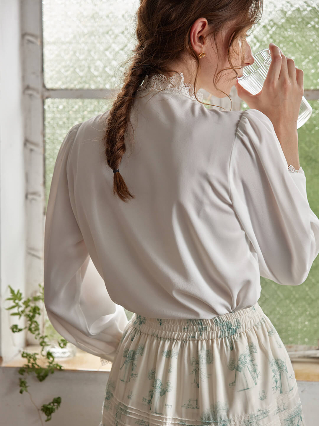 Hanna Puff Sleeve White Lace Blouse/SIMPLERETRO