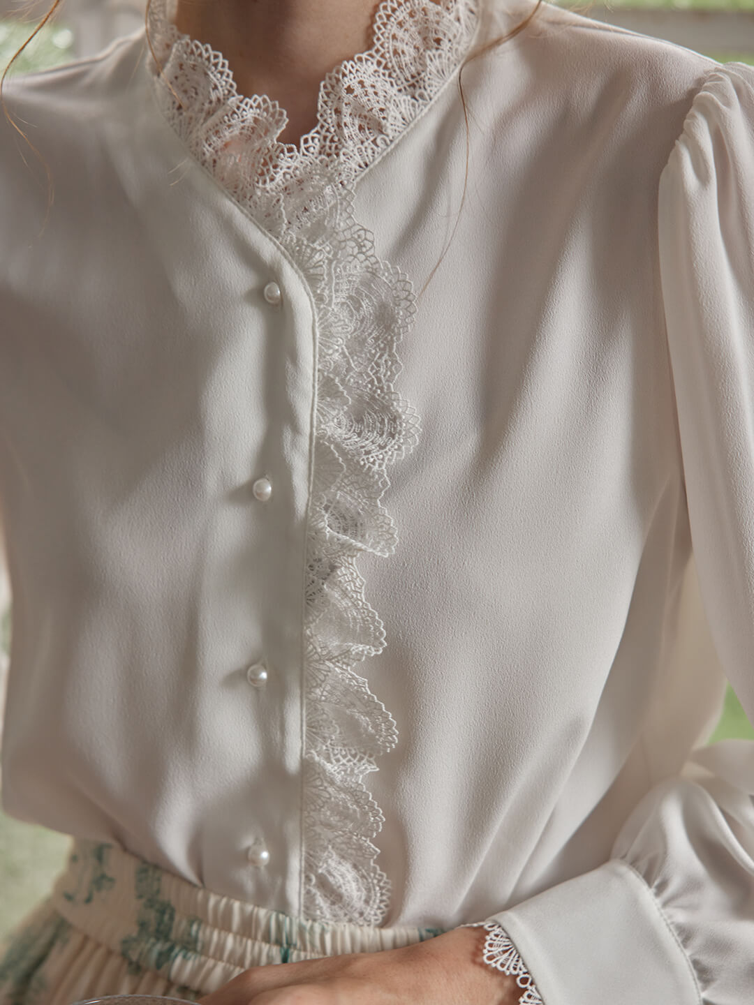 Hanna Puff Sleeve White Lace Blouse/SIMPLERETRO