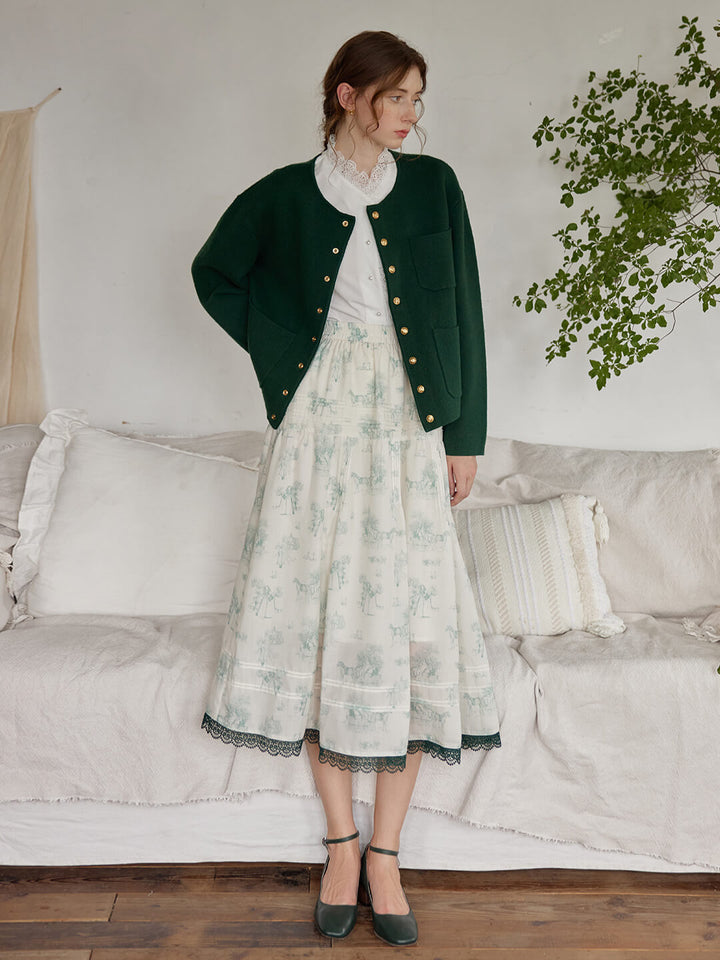 Anne Retro Printed White Midi Skirt/SIMPLERETRO