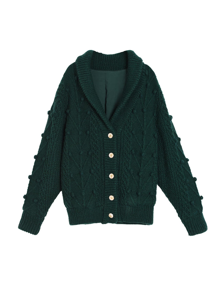 Nataly Cable Popcorn Chunky Green Knit Cardigan/Simple Retro/77017