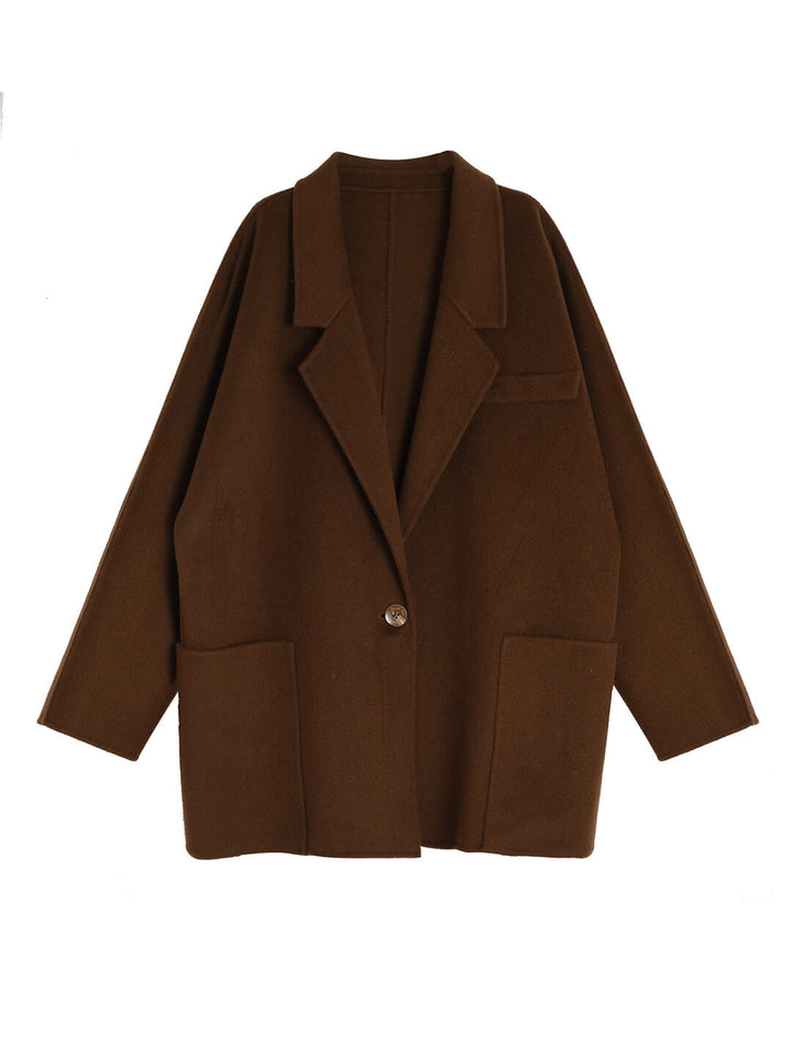 Emilia 100% Wool Coffee Double-faced Coat/Simple Retro/77055