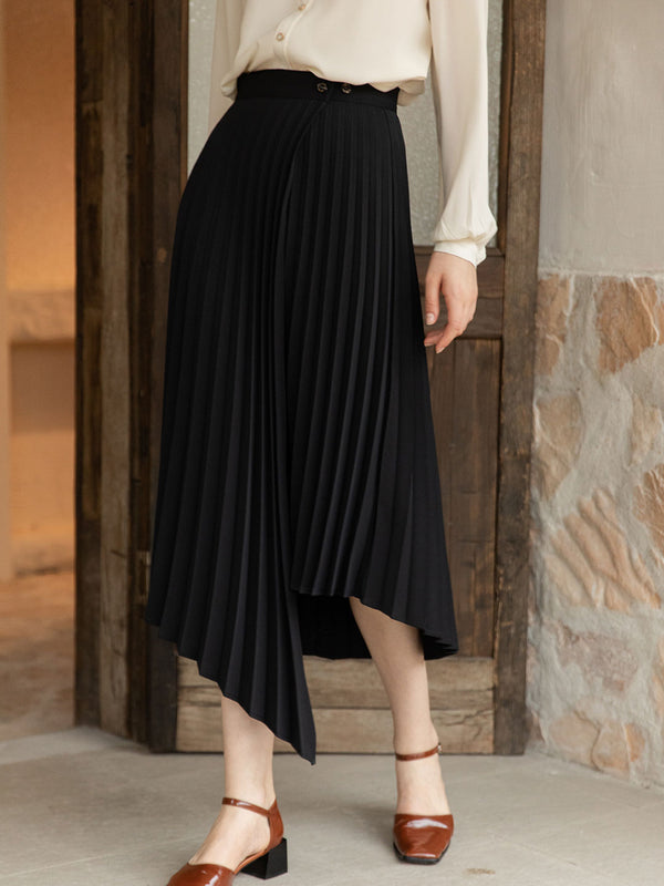 Nyla Chiffon Irregular Pleated Skirt/Simple Retro/11111