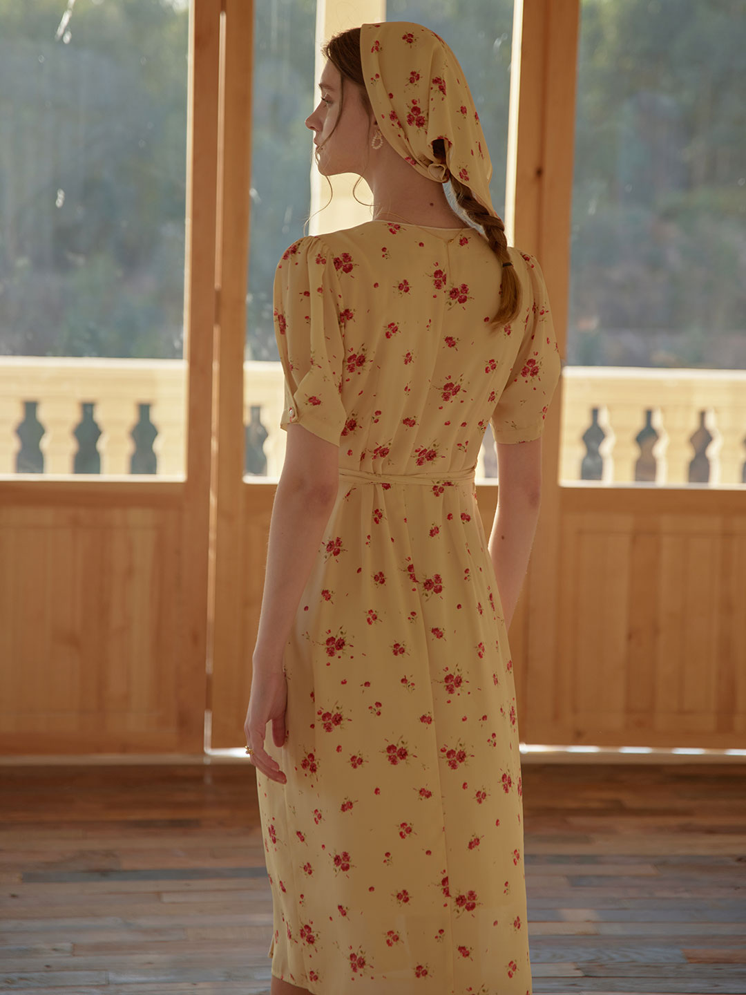 Kimura Floral-Print Midi Dress/Simple Retro/11193