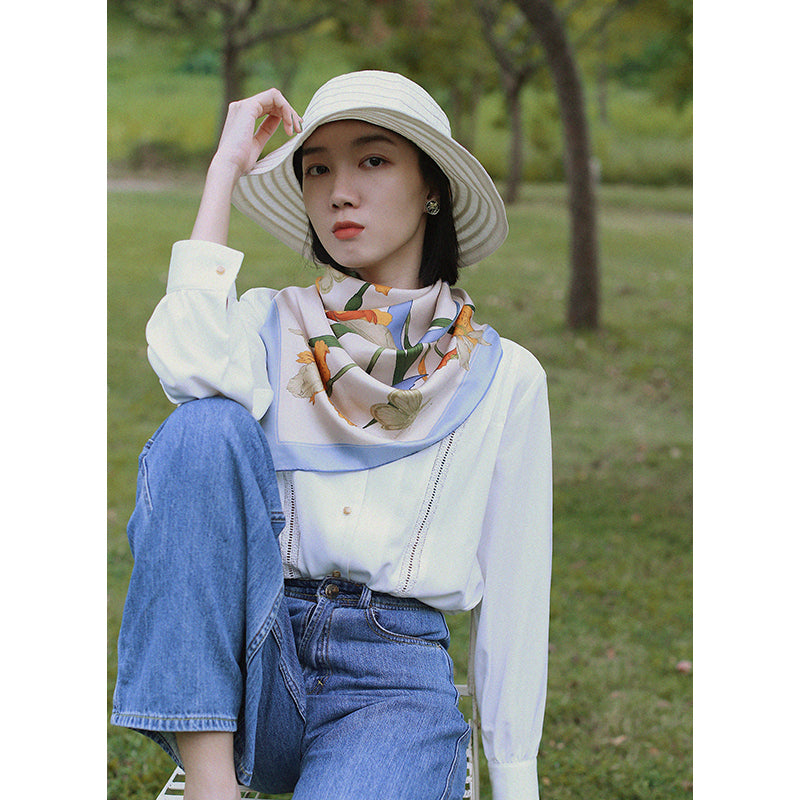 Chowxiaodou 16 Momme Iris Silk Twill Small Square Scarf 65*65