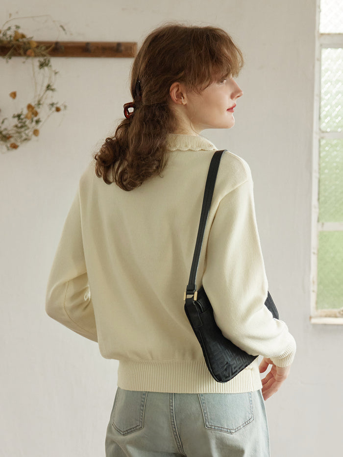 Cardigan Apricot Striped Pattern Trim