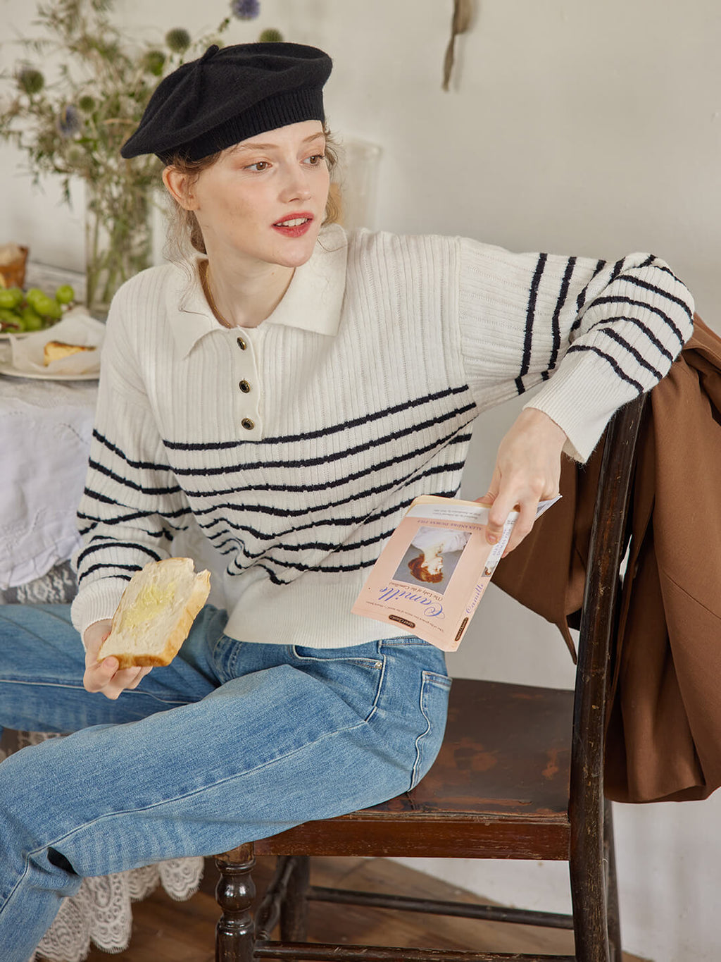 Davian Striped Polo Knit Top