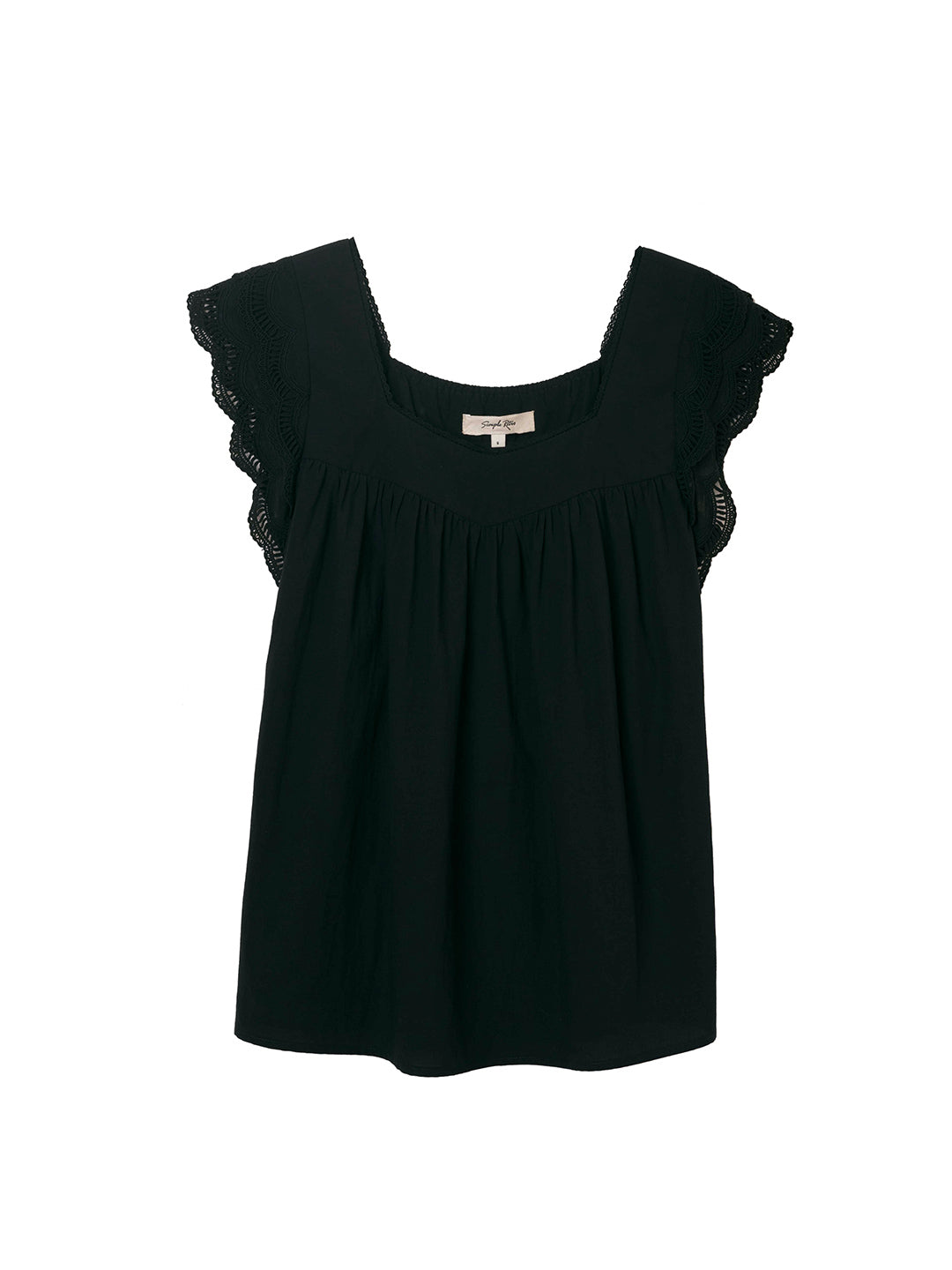Karla Wing Ruffle Black Blouse/SIMPLERETRO