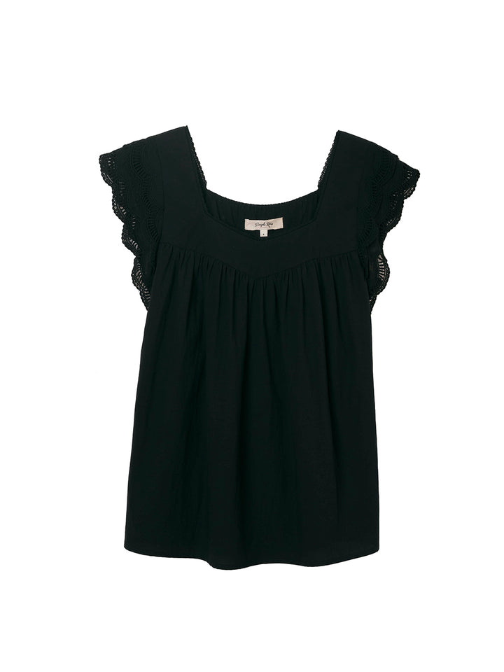 Karla Wing Ruffle Black Blouse/SIMPLERETRO