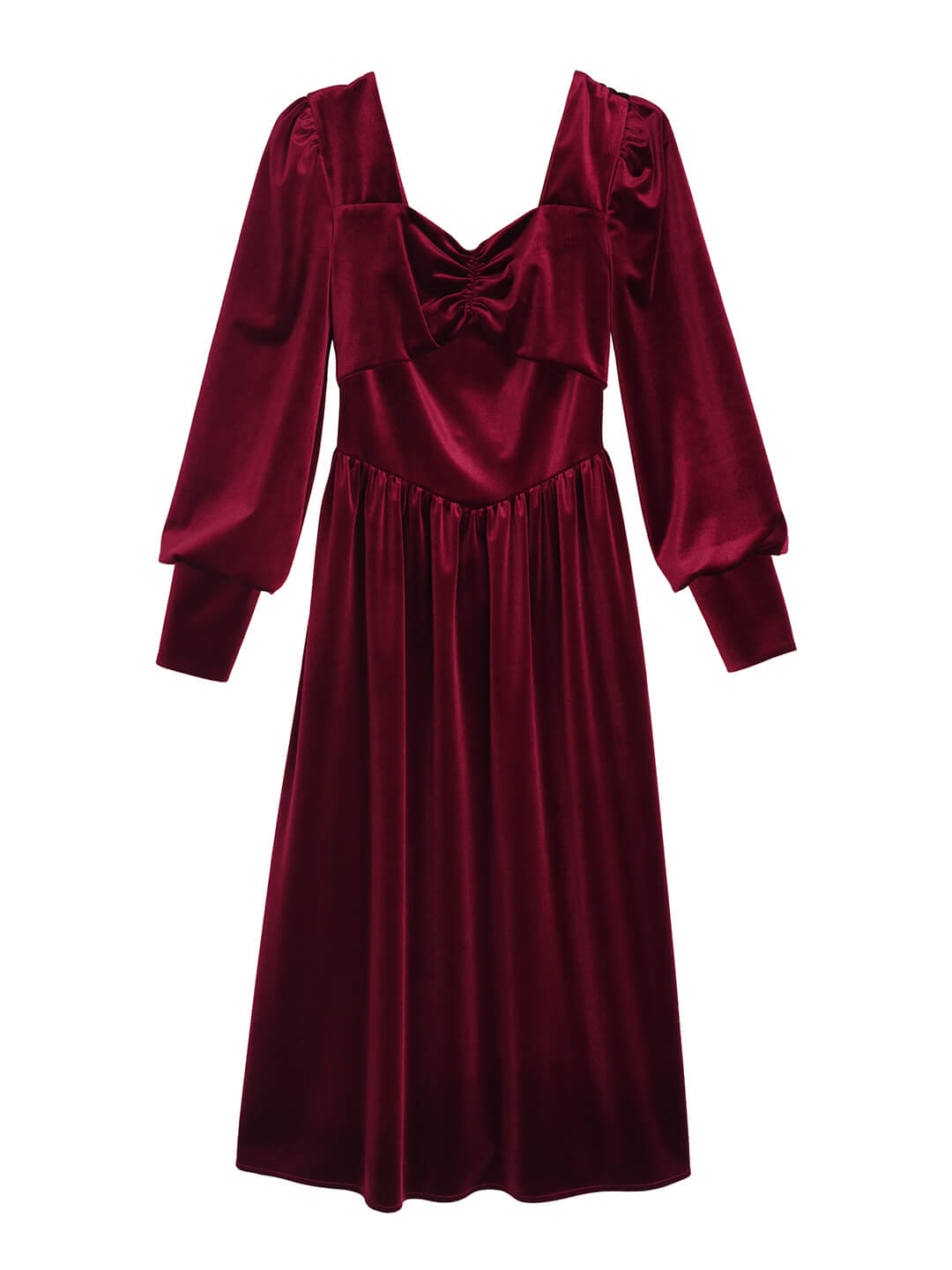 Imani Puff Sleeves Red Midi Velvet Dress/Simple Retro/11300