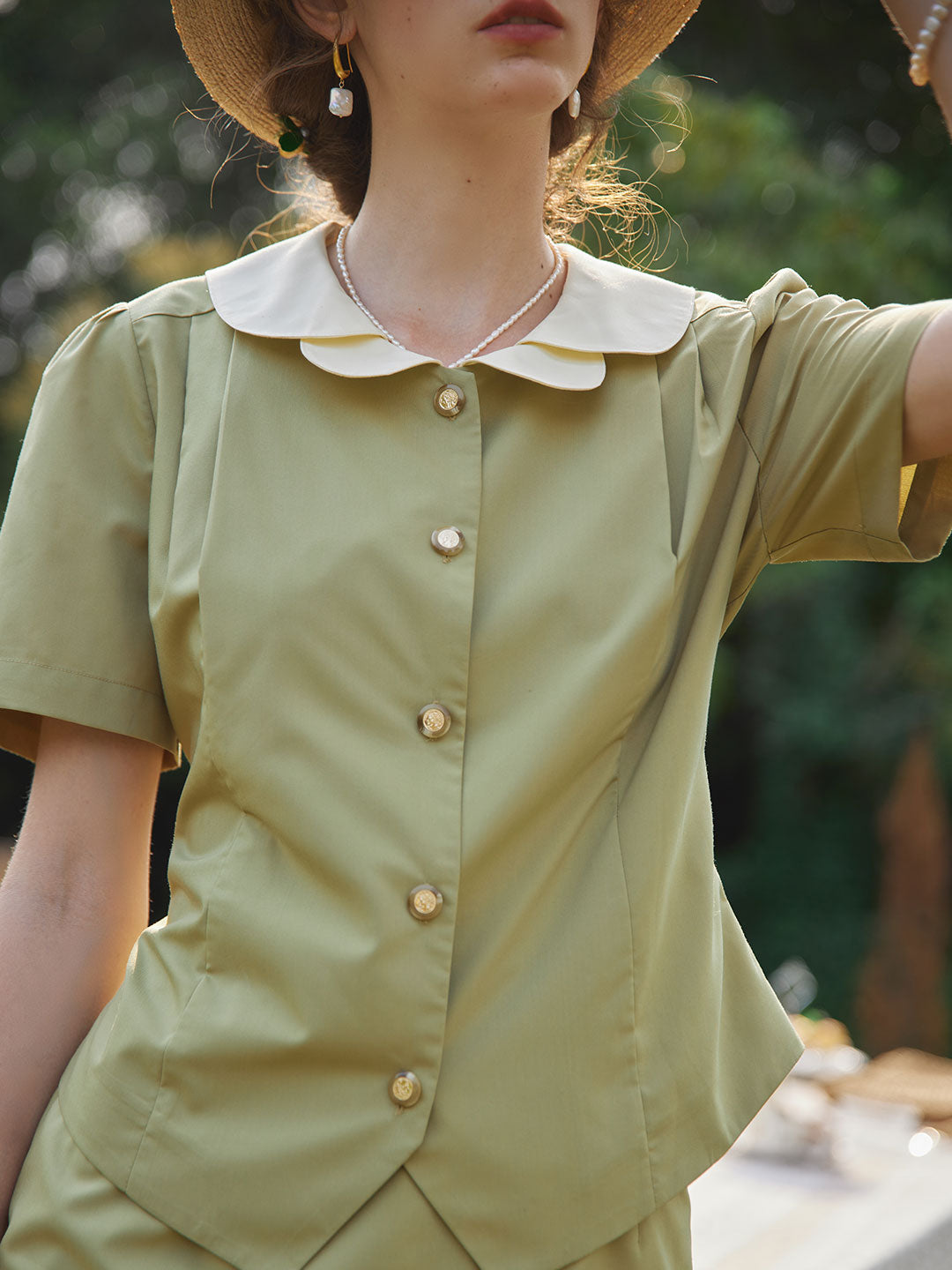 Kimura Patchwork Collar Blouse/Simple Retro/11235