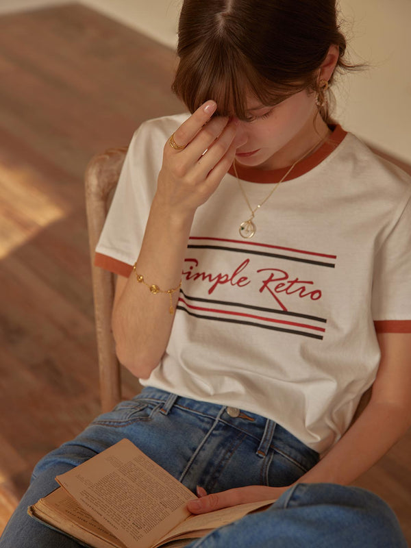 Maya Logo Printed Vintage T-Shirt/Simple Retro/1200046