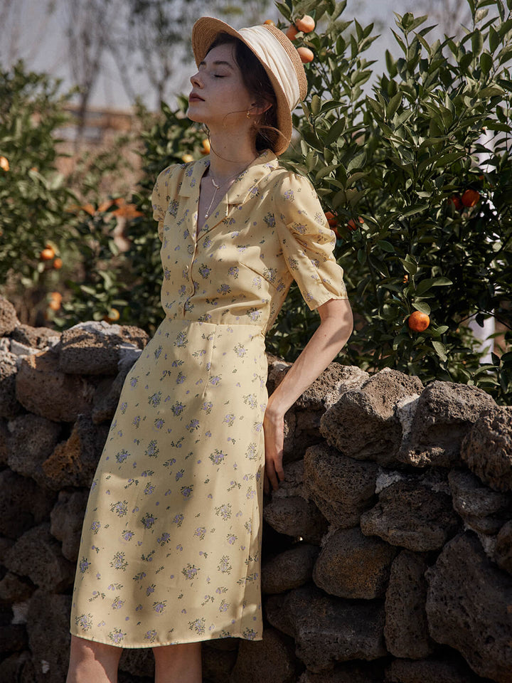 Fannie Printed Floral Tea Dress/Simple Retro/11310