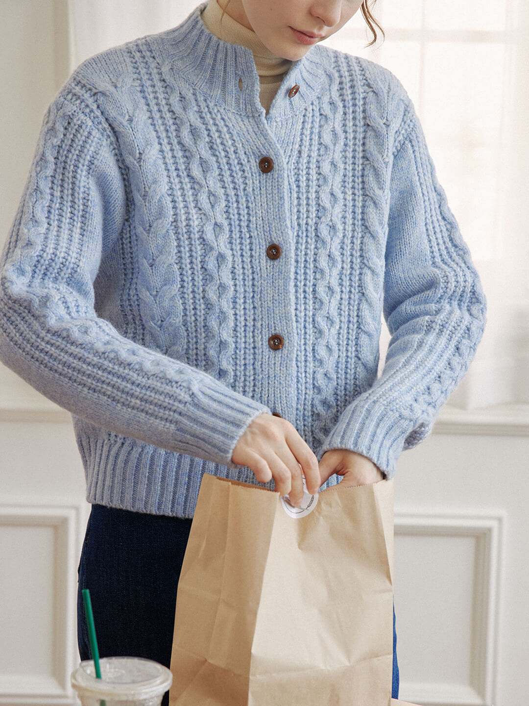 【Final Sale】Raina Cable Blue Irish Knit Wool Cardigan