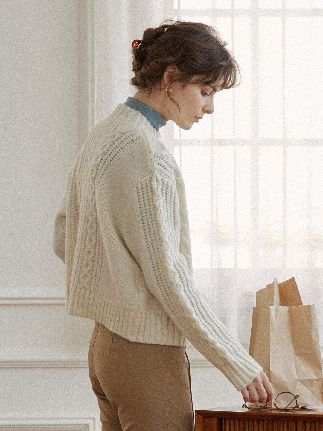 Raina Cable White Irish Knit Cardigan
