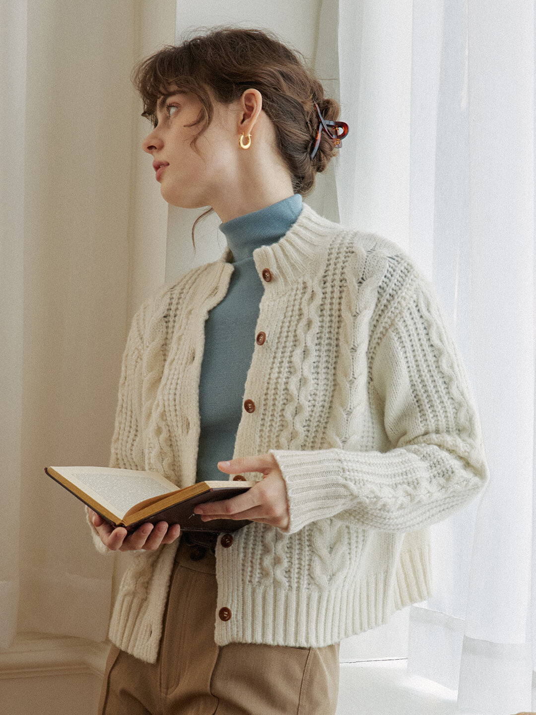 Raina Cable White Irish Knit Cardigan