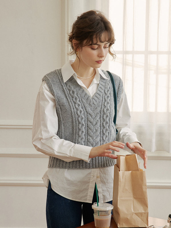 Raina Cable Grey Irish Knitting Wool Vest