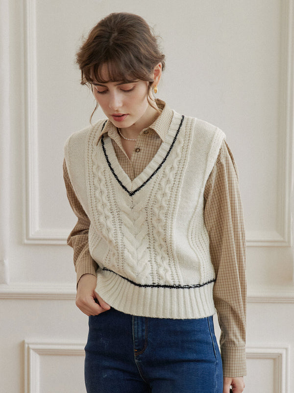 Raina Cable White Irish Knitting Wool Vest
