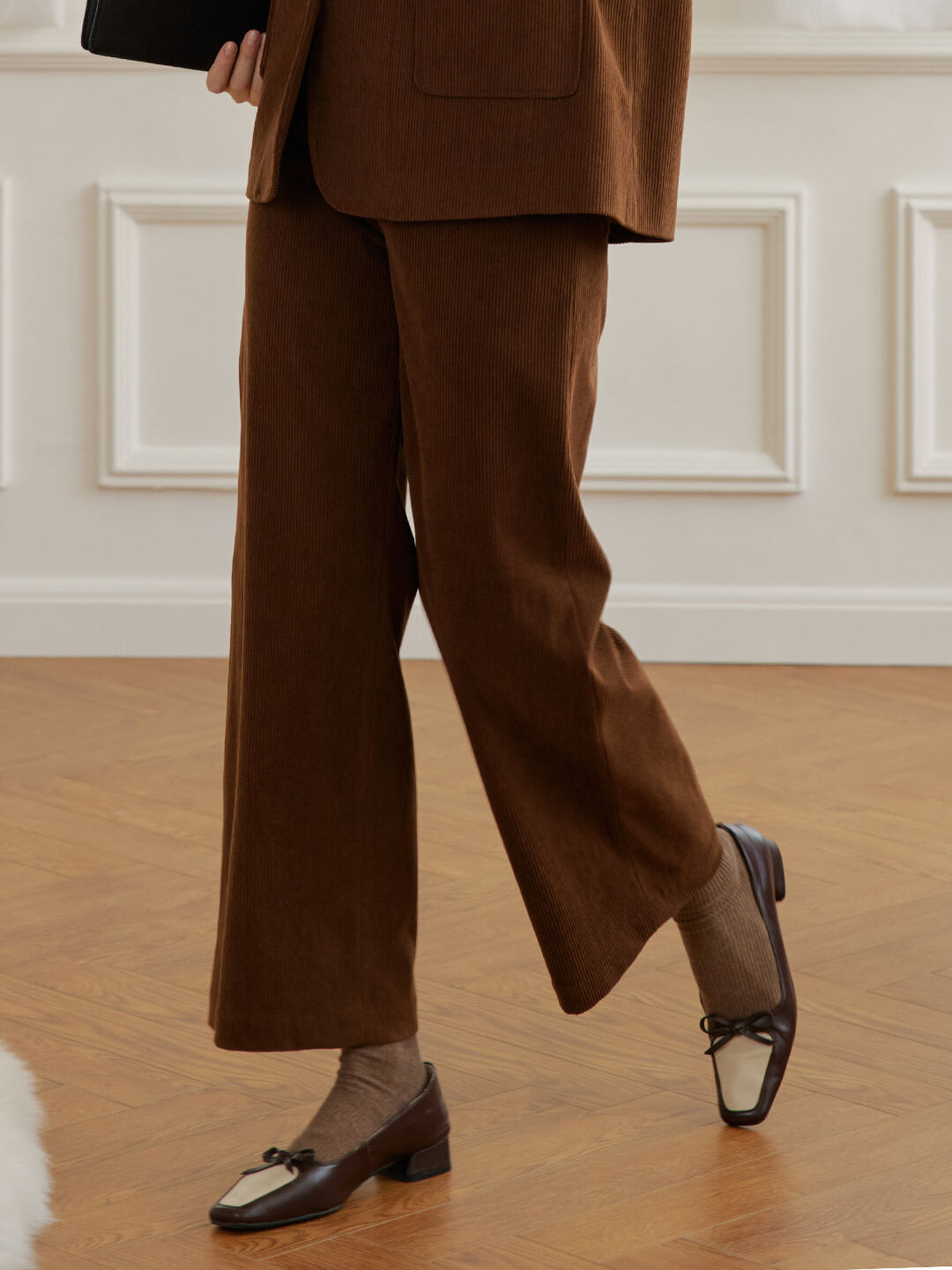 Nylah Corduroy Brown Straight Trousers