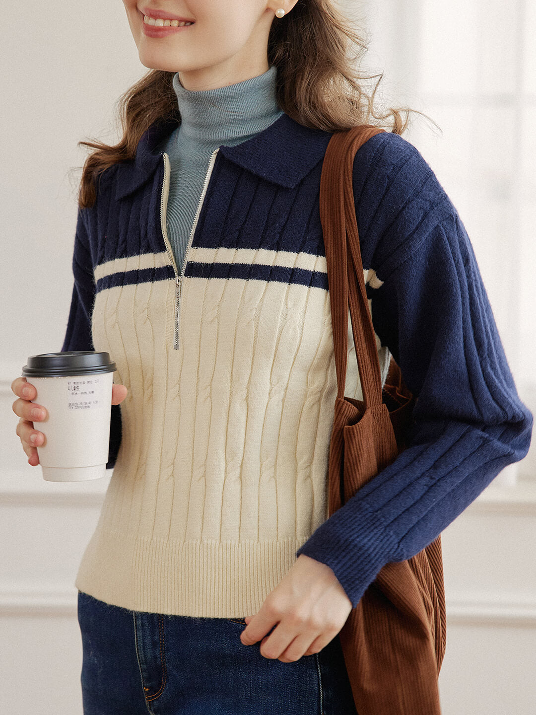 【FINAL SALE】Lyla Polo Cable Blue Knit Sweater