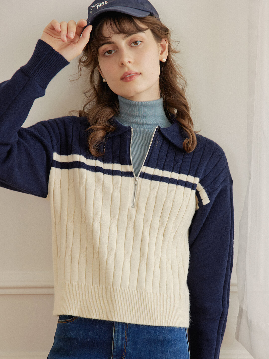 【FINAL SALE】Lyla Polo Cable Blue Knit Sweater