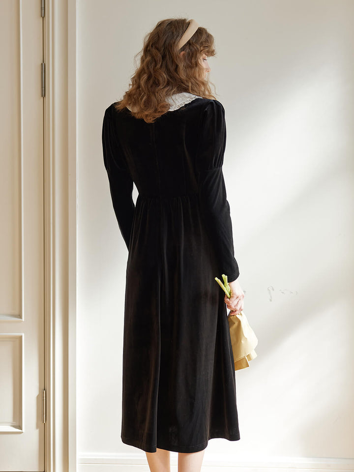 Kiara Doll Collar Black Velvet Dress/SIMPLERETRO