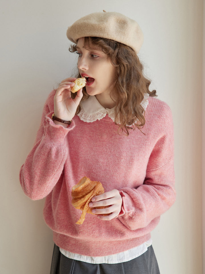 Reagan Crew Neck Pink Knit Sweater/simpleretro