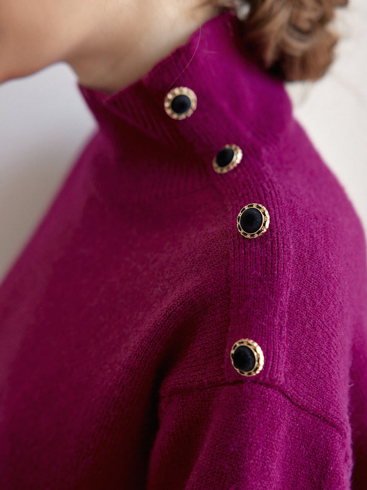 Ruby High Neck Purple Knit Sweater/SIMPLERETRO