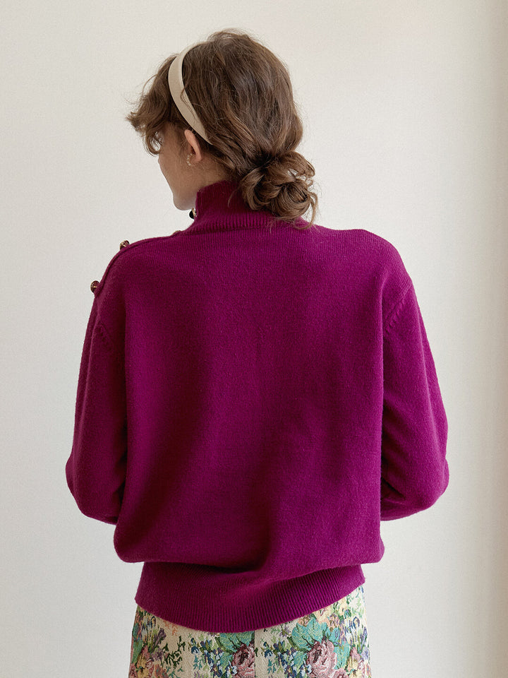 Ruby High Neck Purple Knit Sweater/SIMPLERETRO