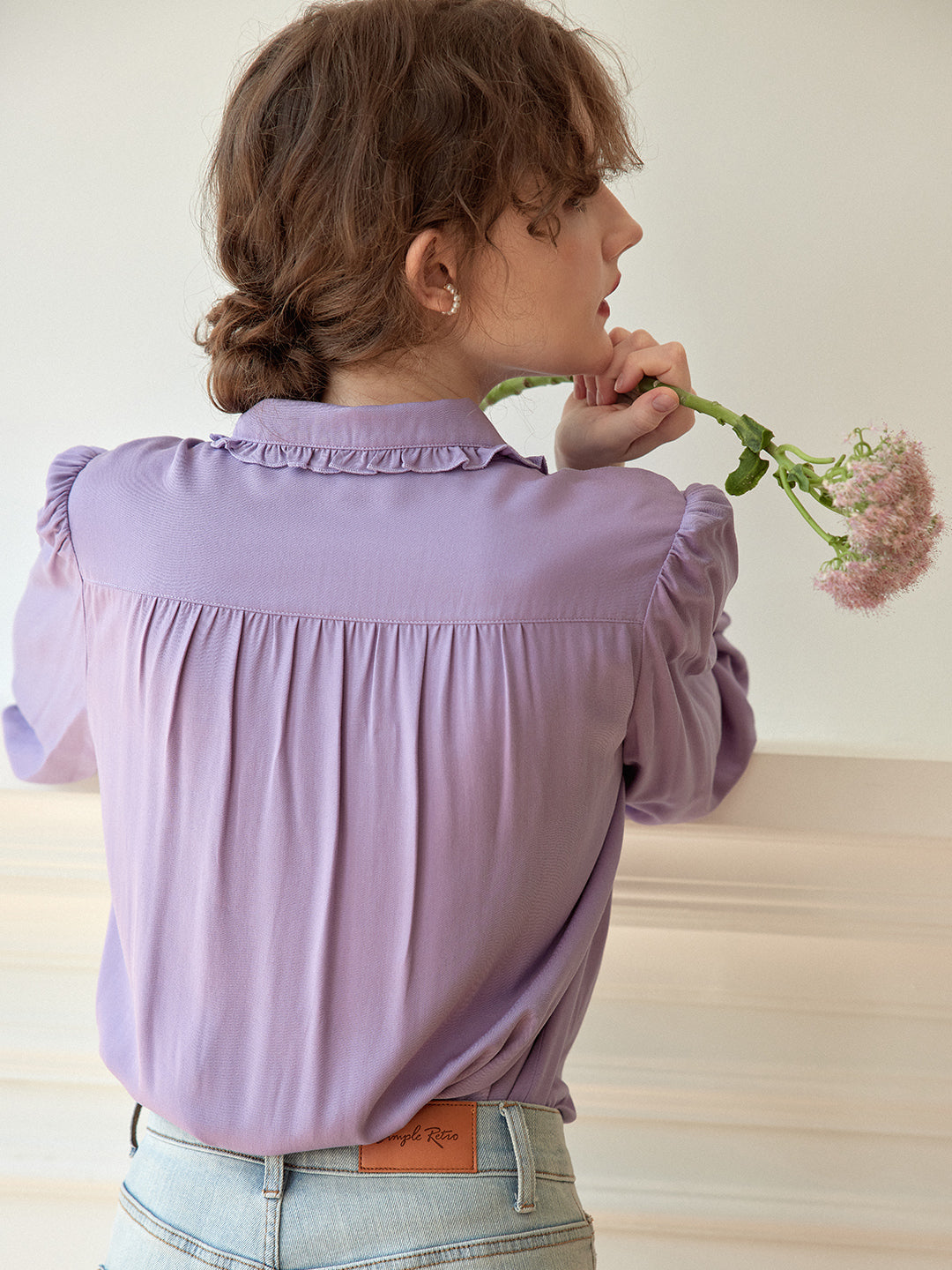【Holiday Sale】Convallaria Floral Embroidered Purple Puff Top