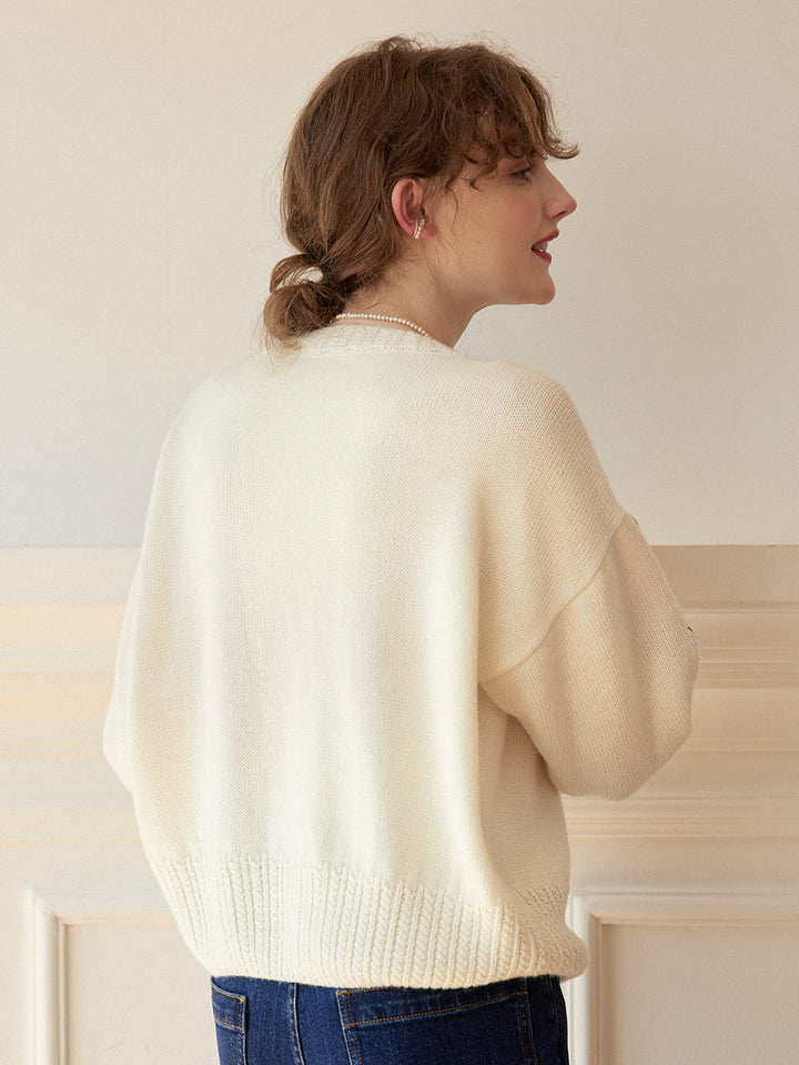 Noemi Rose Jacquard White Knit Cardigan/simpleretro