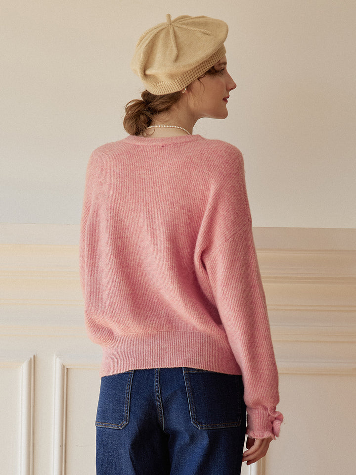 Reagan Crew Neck Pink Knit Sweater/simpleretro