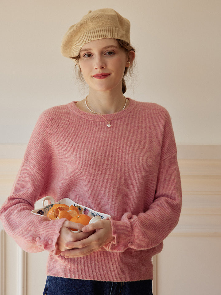 Reagan Crew Neck Pink Knit Sweater/simpleretro